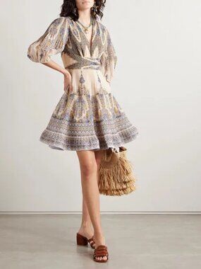 ZIMMERMANN Printed Plissé-Organza Mini Dress